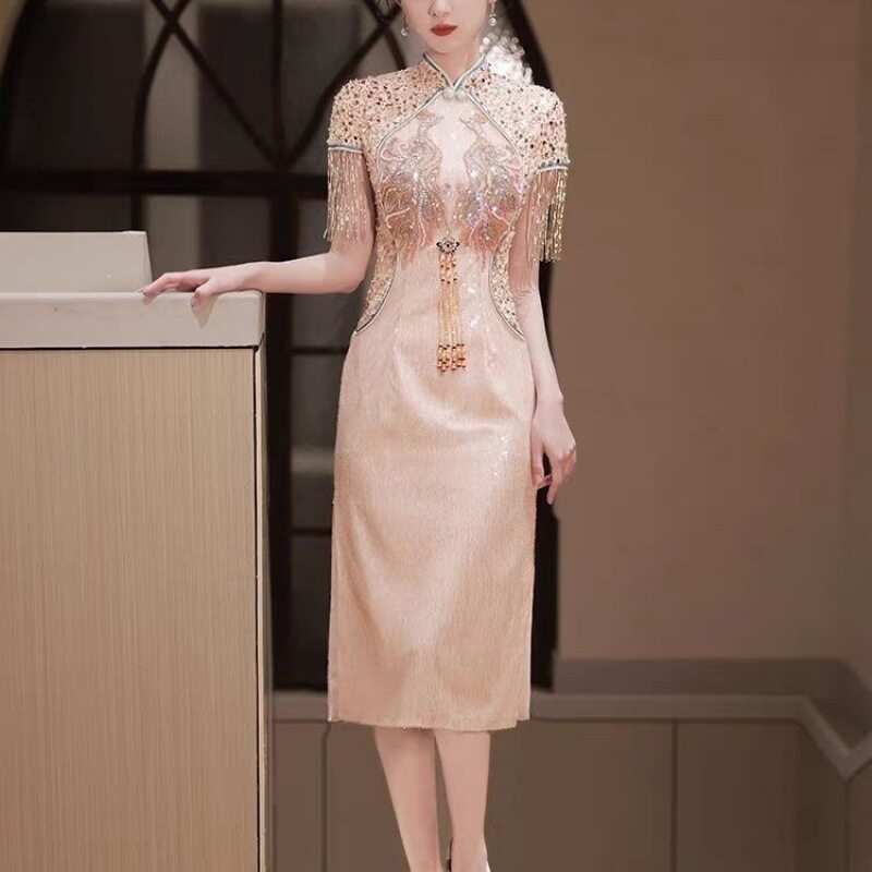 粉色旗袍敬酒服新娘2026新款高级感结婚礼服中式订婚连衣裙女夏季