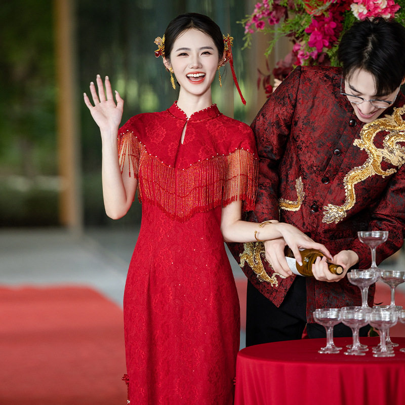 2026新款新中式旗袍敬酒服新娘订婚结婚便装出阁礼服裙高级感红色