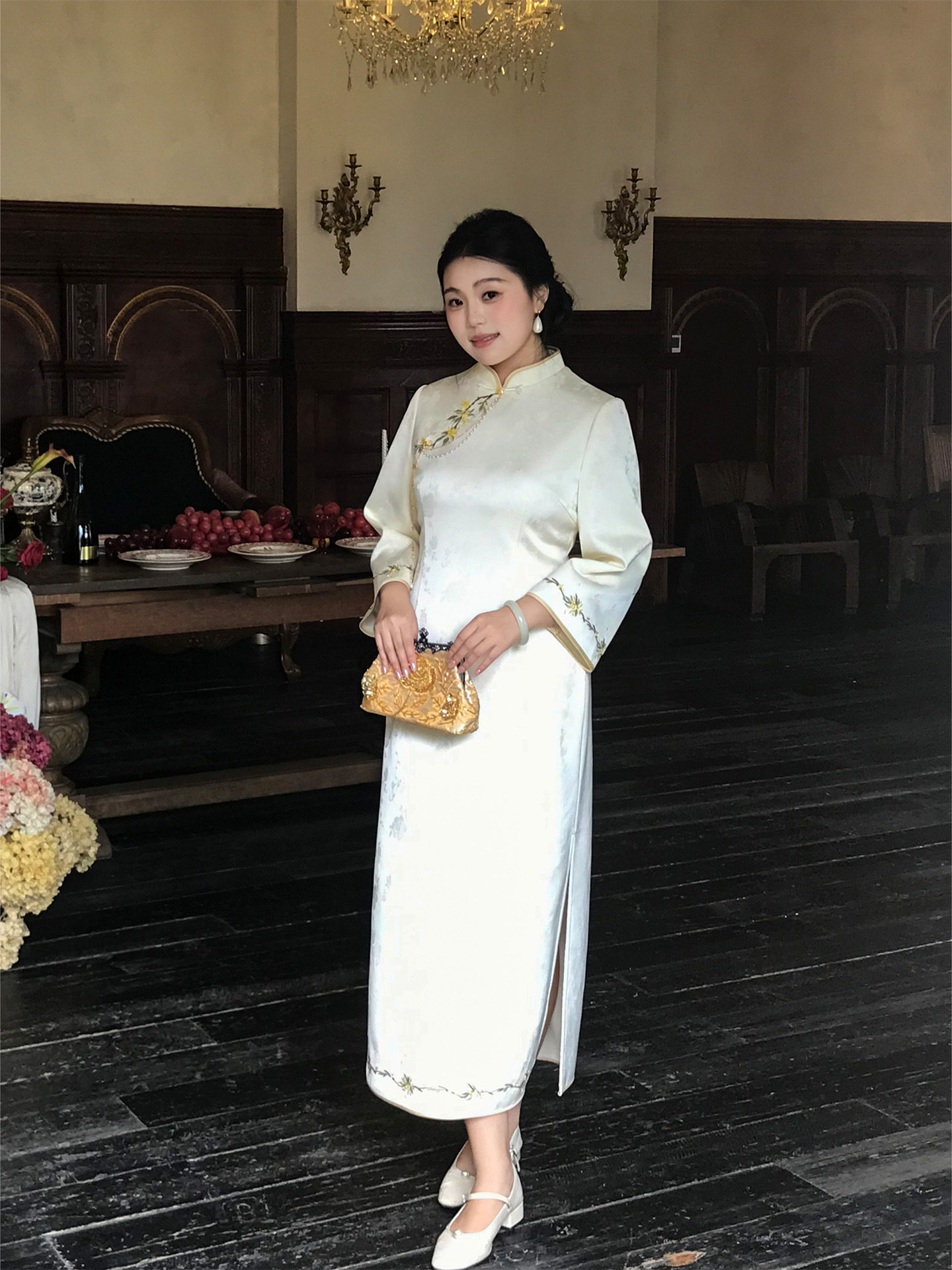 新中式国风改良旗袍2026春夏新款绸缎提花大码胖MM孕妇敬酒服订婚