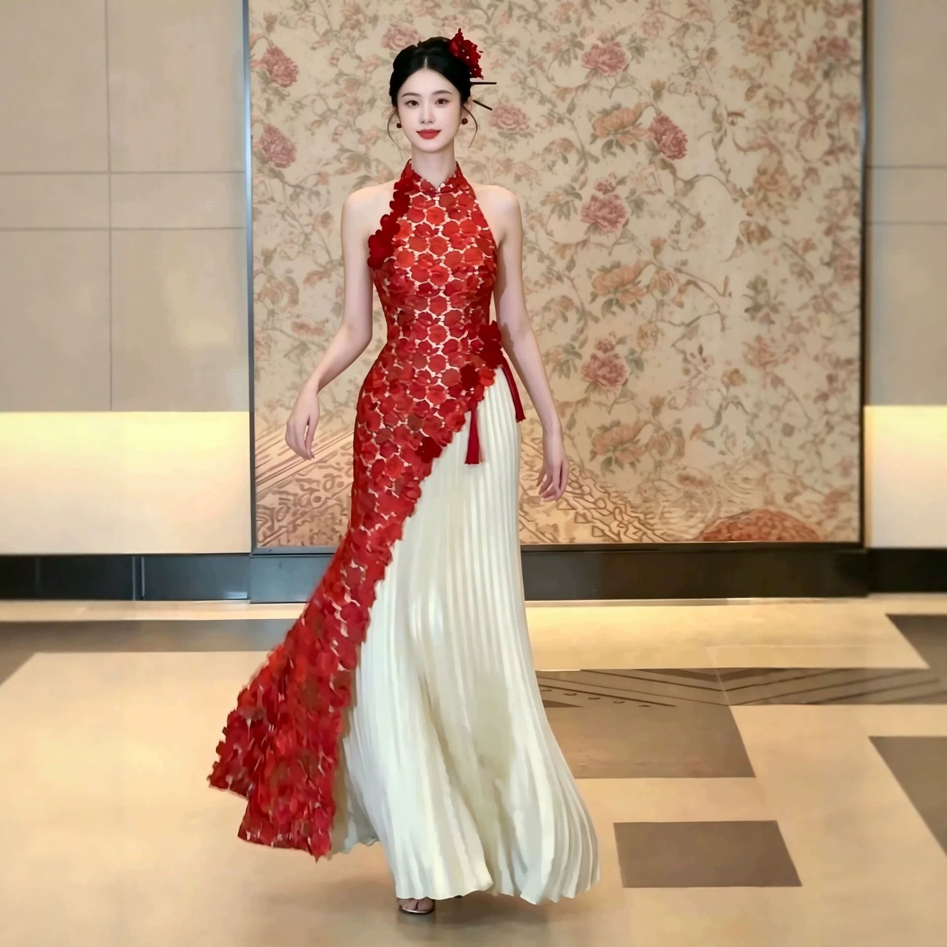 2026新款红色旗袍复古气质连衣裙女夏敬酒服小众设计感绝美长裙