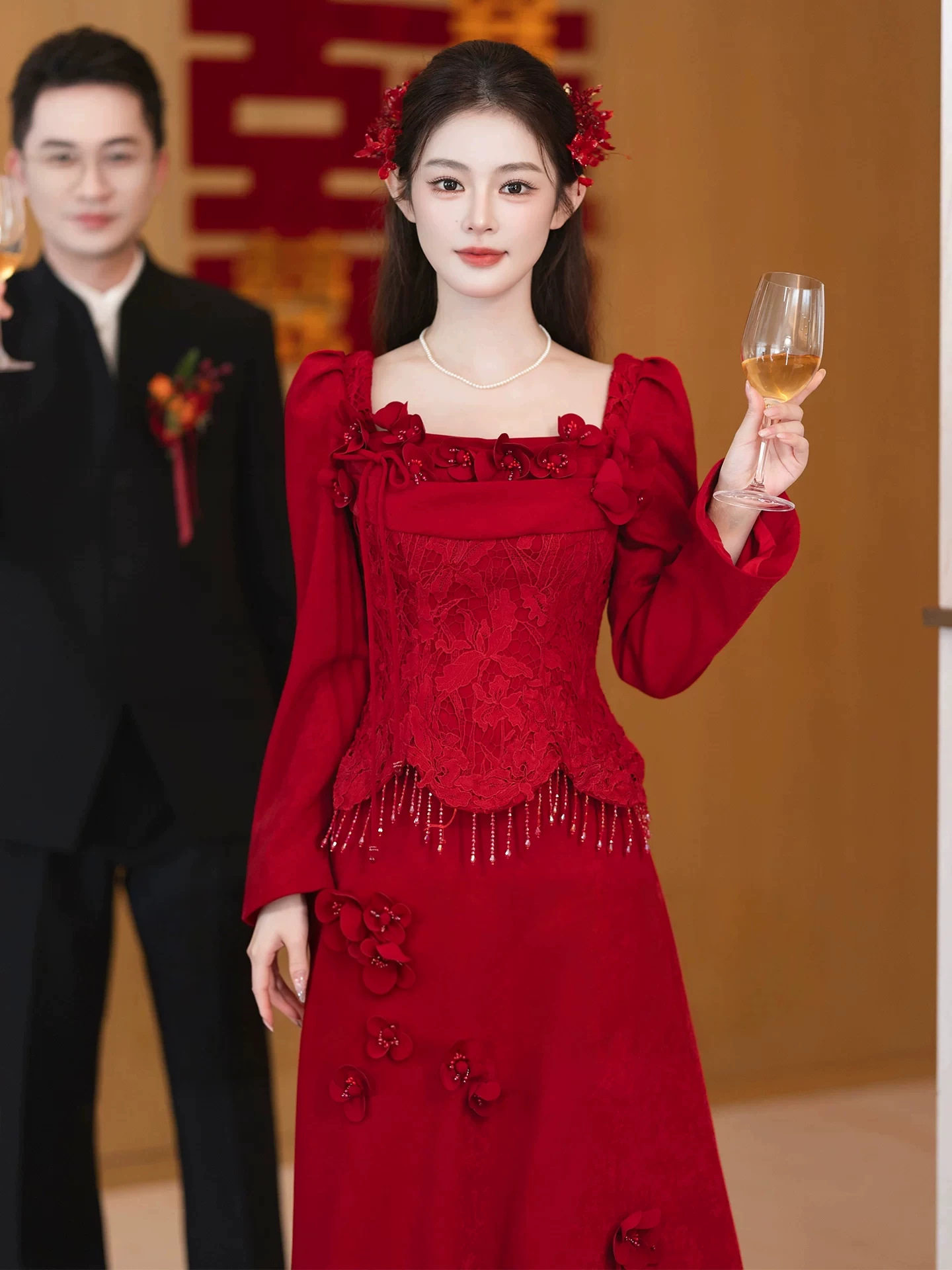2026新款敬酒服新娘高级感小个子中式旗袍订婚裙蕾丝礼服平时可穿