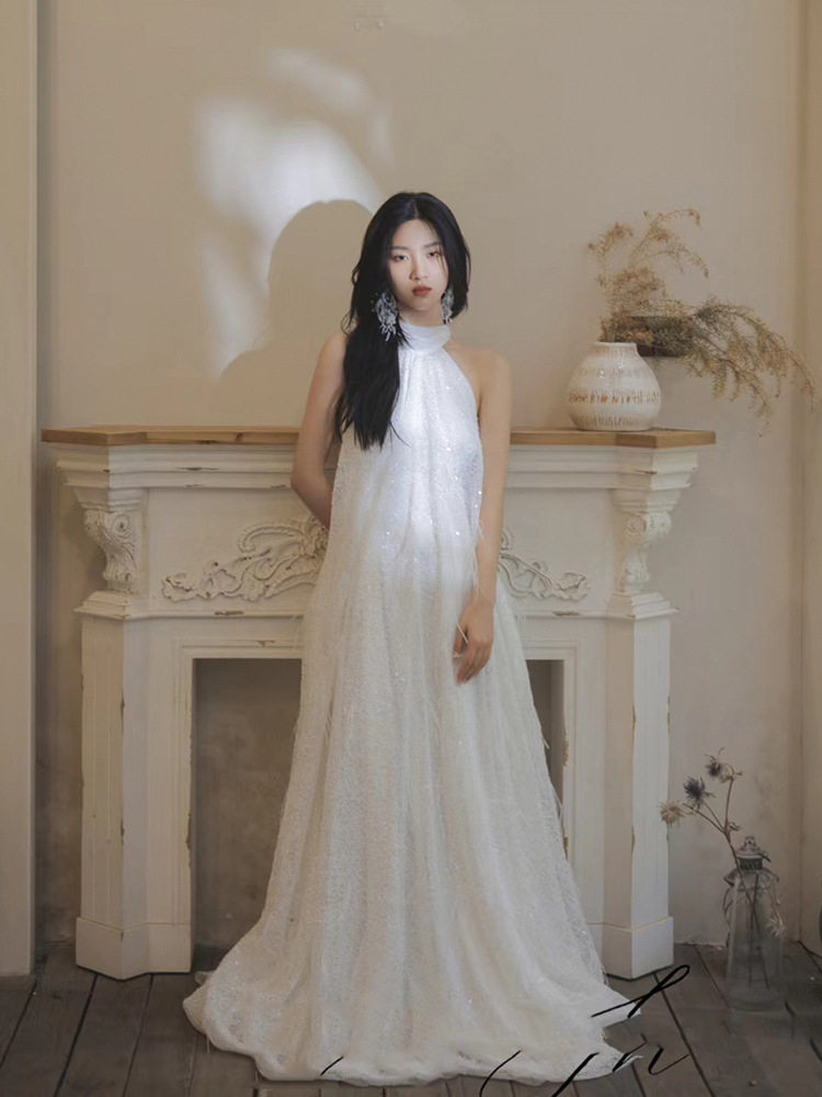 新中式晨袍女新娘结婚晨拍礼服高级感订婚连衣裙小众轻婚纱小个子图片