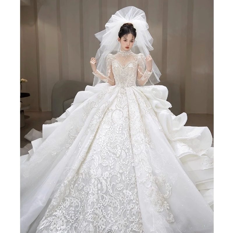 法式婚纱2025新款新娘宫廷风超级重工奢华大拖尾在逃公主白色主纱