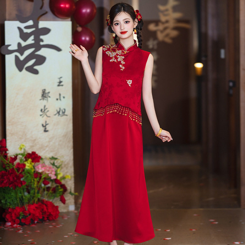 旗袍敬酒服新娘2026新款夏季新中式订婚礼服女高级感复古晨袍婚服