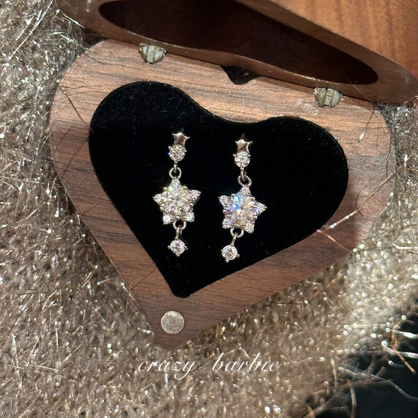 【雪花星星】日韩银色水钻吊坠耳环女精致百搭耳坠高颜值闪亮耳饰