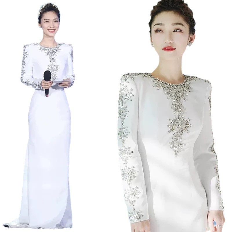 宴会晚礼服女2025新款高级感气质主持人高端晚装轻奢小众演出服夏