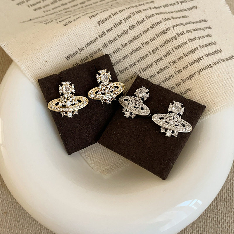 高级感满锆立体星球耳钉女轻奢复古优雅时尚气质通勤百搭耳环耳饰