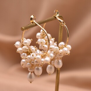 S925纯银针耳钉4-5mm耳钉花团锦簇天然淡水珍珠雪花耳饰气质百搭