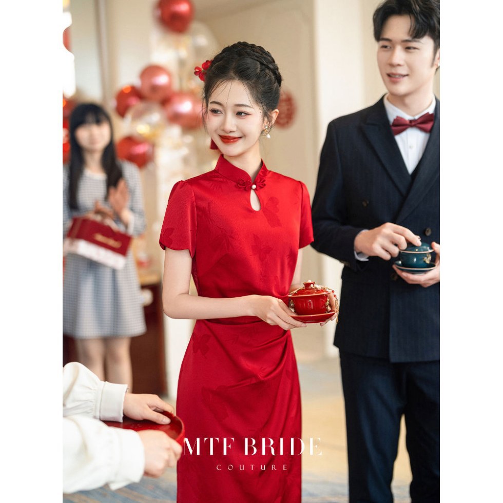 新中式国风红色旗袍新娘礼服2025夏季订婚回门礼服新中式敬酒服女