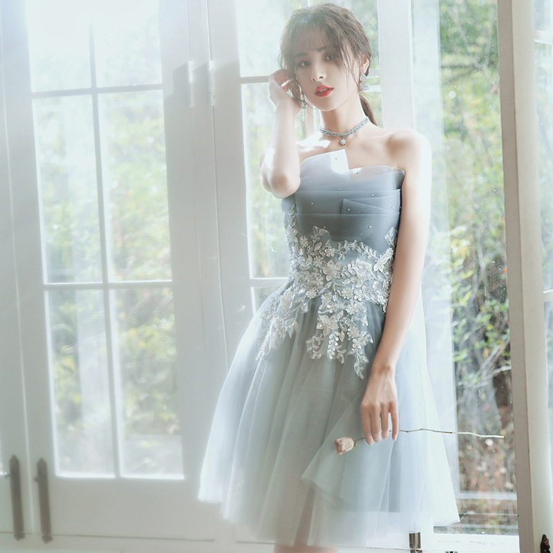 宴会小晚礼服裙仙女系创意伴娘服抹胸仙气质短款平时可穿连衣裙女