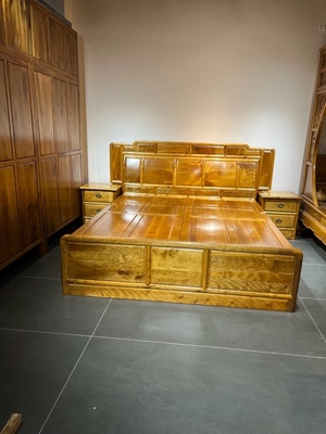 金丝楠木家具 实木床 新中式仿古双人床古典定做四川小叶桢楠木床