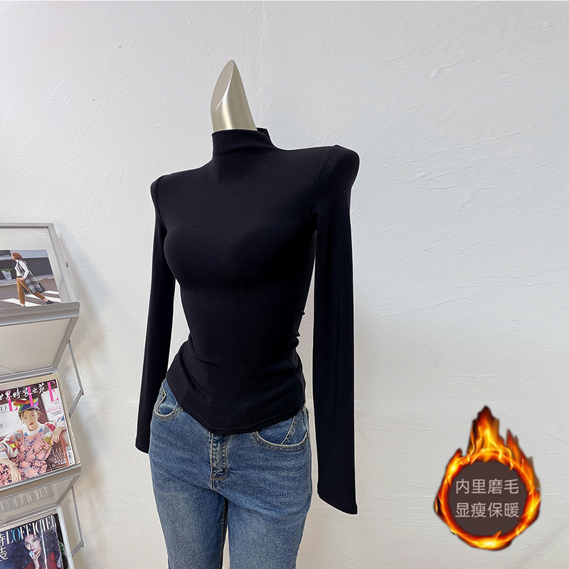 黑色半高领长袖T恤女显瘦气质