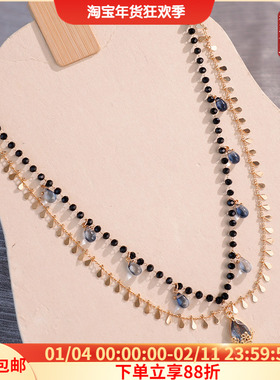 合金双层女黑色系项链