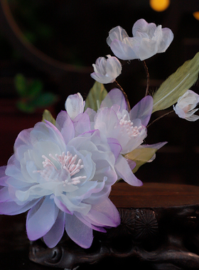 汉服头饰女款丸子头搭配旗袍古风发饰舞蹈边夹紫色新中式花朵发卡