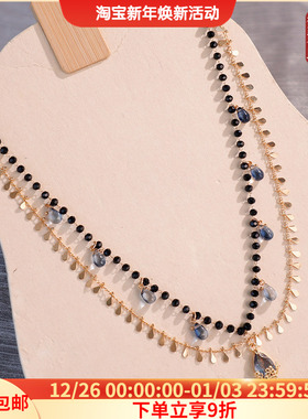 合金双层女黑色系项链