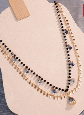 合金双层女黑色系项链