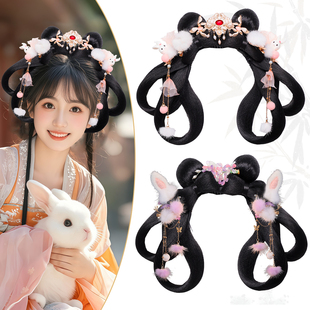 唐风少女发饰套装组合古风汉服假发头饰毛茸茸可爱发髻造型百搭女