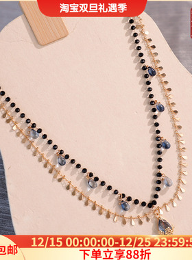 合金双层女黑色系项链