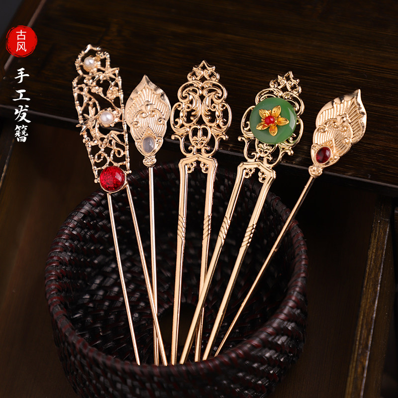 古风汉服簪子盘发珍珠发簪日常百搭简约百搭簪中国风头饰发饰品女