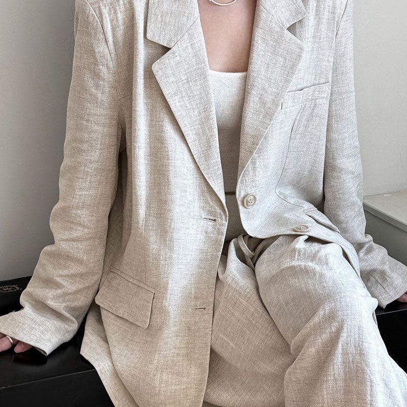 Lucy天丝亚麻西装西裤套装女秋季新款棉麻小西服外套阔腿休闲裤子