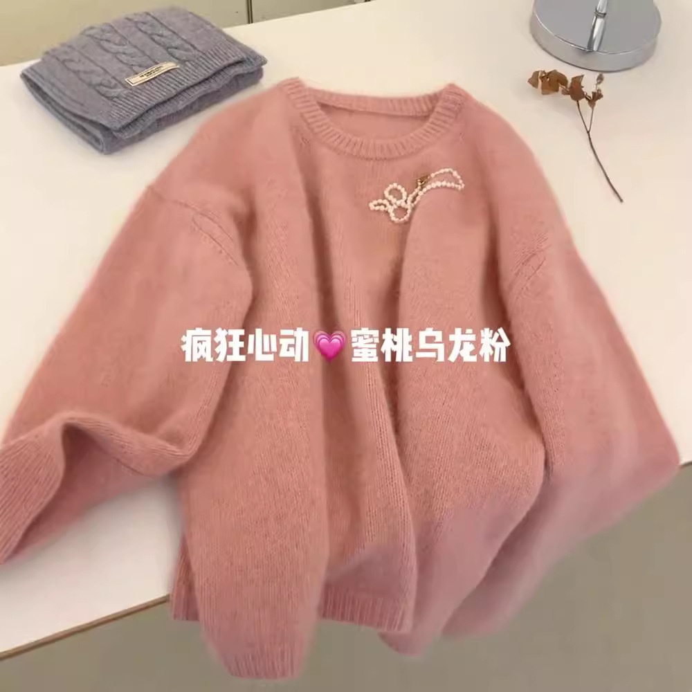 超软超糯浣熊绒圆领毛衣女韩版新款加厚慵懒风设计奶fufu针织上衣