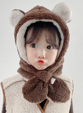 儿童帽子冬季保暖护耳围巾一体婴幼儿宝宝可爱超萌男童女童卡通帽