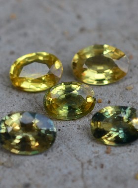 天然彩色蓝宝石裸石vvs级 5*7毫米俏色黄色火彩无烧蓝宝包邮