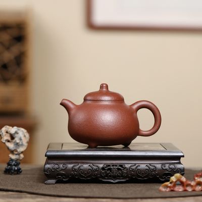 宜兴紫砂传统手工茶壶功夫茶具泡茶壶20目红降坡三足乳丁420毫升