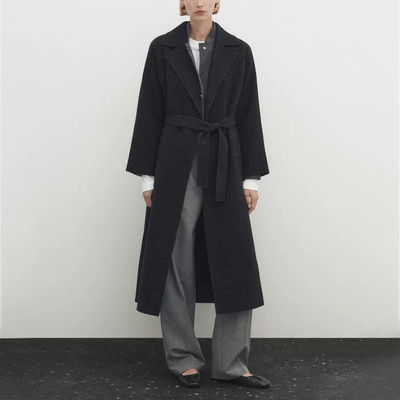 双面羊绒大衣女2025秋冬新款中长款韩版宽松系带格子羊毛呢子外套