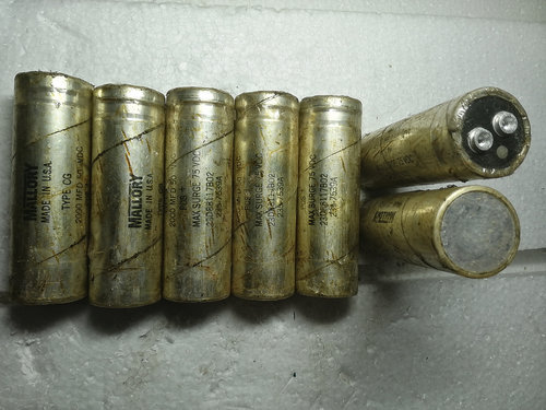 70年代产 美国摩罗利 MALLORY 古董透明皮 50v 2000uf 螺丝脚电容