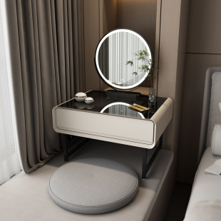 实木飘窗梳妆台茶几一体小户型多功能北欧简约化妆桌带镜化妆柜灯