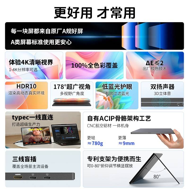AZOPA阿卓帕便携i器4本1k4无品牌/hz笔记脑4副扩R展屏sw显th示外