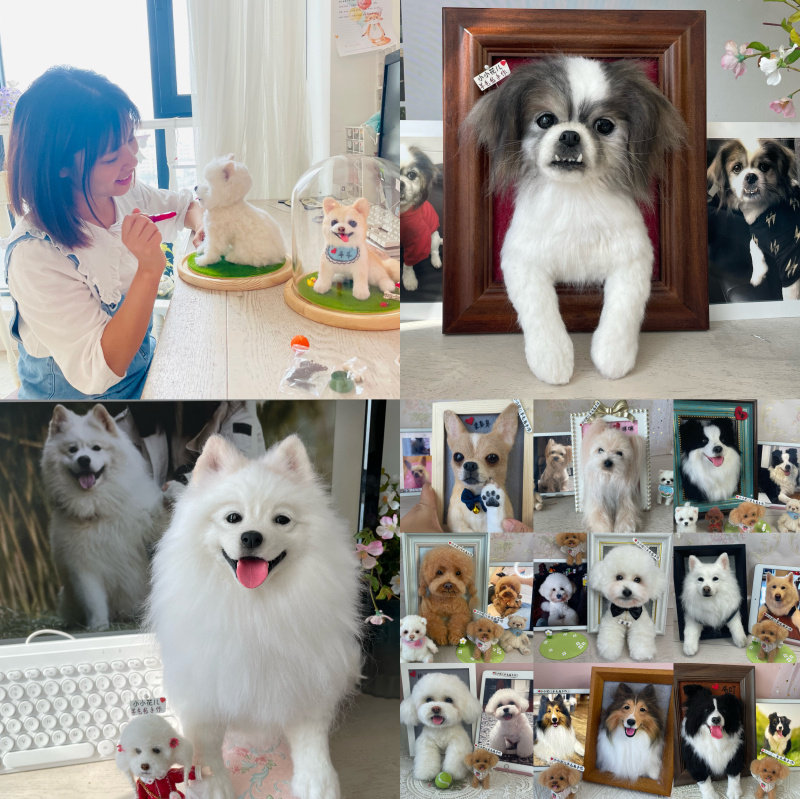 羊毛毡成品diy仿真宠物泰迪边牧博美猫咪狗狗相框定制创意礼物