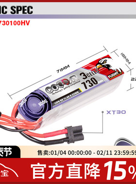 鹰氪CODDAR 730MAH 2 3 6S 100C高倍率2.5寸航模室内4S牙签机LIHV