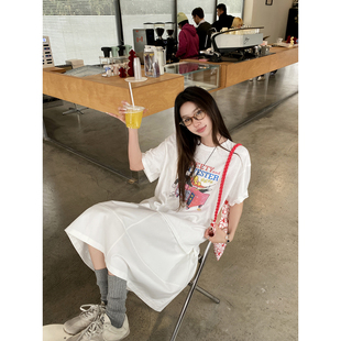 美己己 卡通图案字母印花短袖T恤衫女春夏休闲百搭正肩小个子上衣