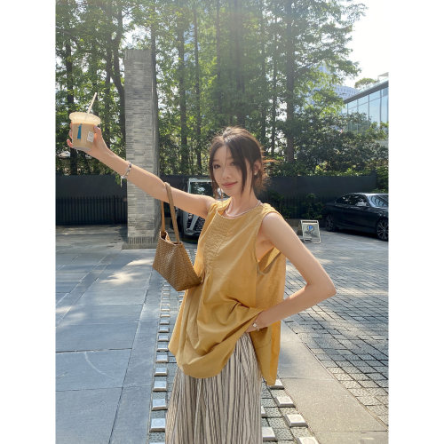 美己己 无袖背心连衣裙夏日漂亮叠穿上衣天丝棉宽松显瘦打褶a字裙