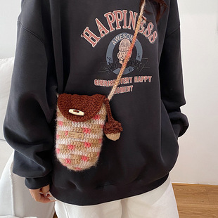 有趣琳 针织包可爱橡果编织毛线手工钩织成品手机包儿童