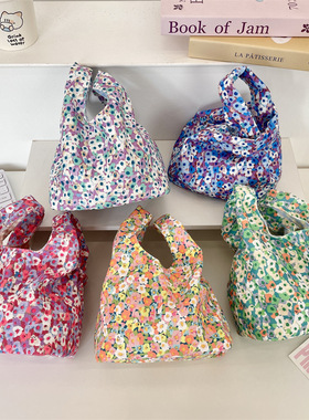 有趣琳 51262 秋冬灯芯绒小花手腕包便当包上班杂物手拎包女外出