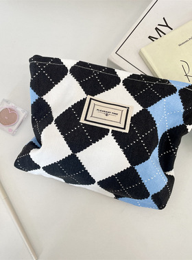 有趣琳 18183 韩国时尚格纹化妆包洗漱包女士手袋手拿包便捷