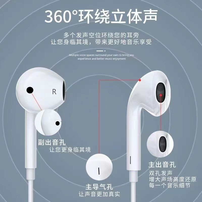 typec耳机入耳式有线适用华为oppo小米苹果扁头tc圆孔3.5即插即用