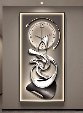 玄关装饰画带时钟表高级感LED灯画进门入户挂画轻奢走廊过道壁画