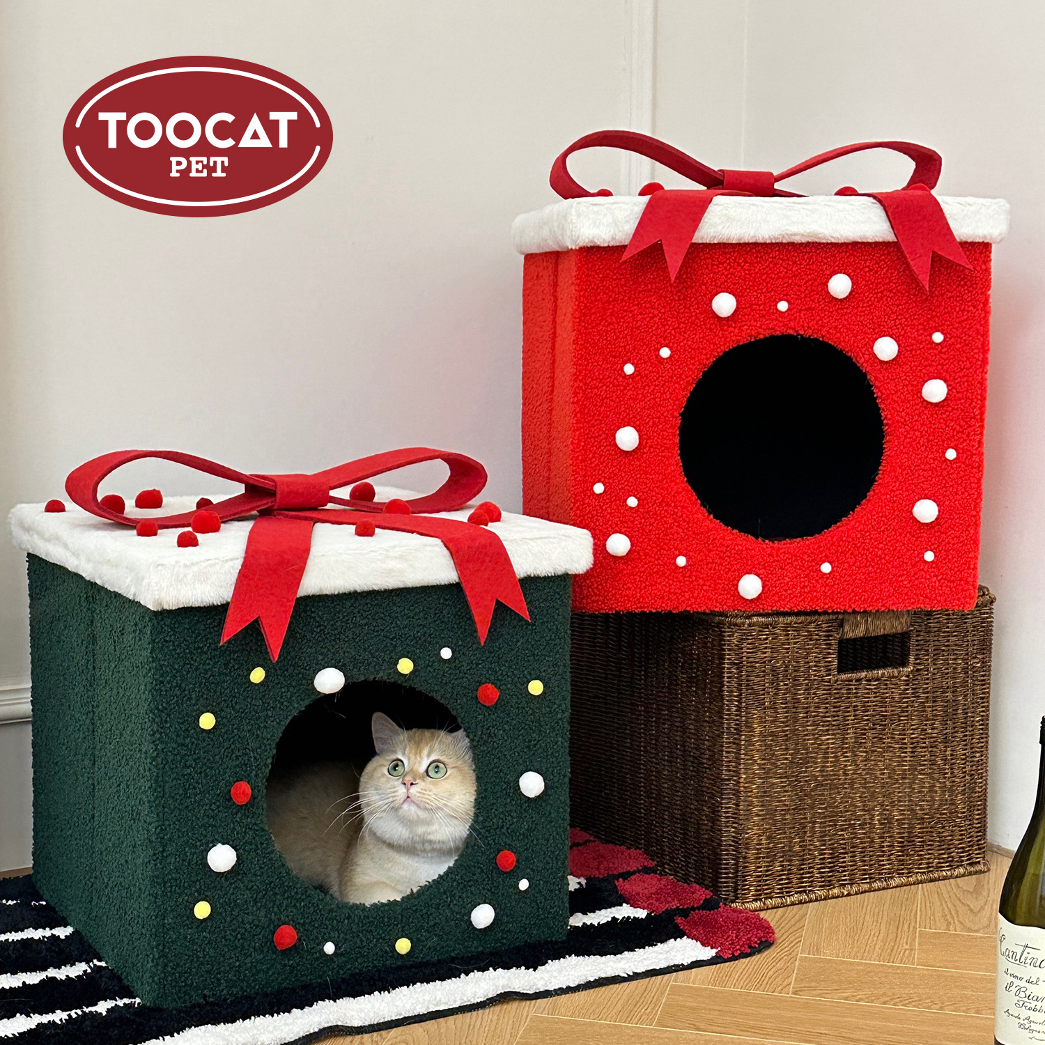 TOOCAT可爱圣诞礼盒猫窝冬季保暖大空间封闭式全包小型犬狗窝