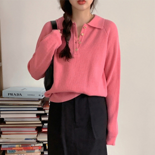 针织衫 纯色翻领直筒羊毛长袖 制作商品宽松 baby冬季 现货韩国maybe