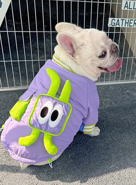 狗狗衣服冬款加厚保暖紫色盒子兔子搞怪棉服外套法斗泰迪中小型犬