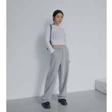 现货韩国stylenanda春季高腰纯色纯棉休闲直筒长裤卫裤松紧腰