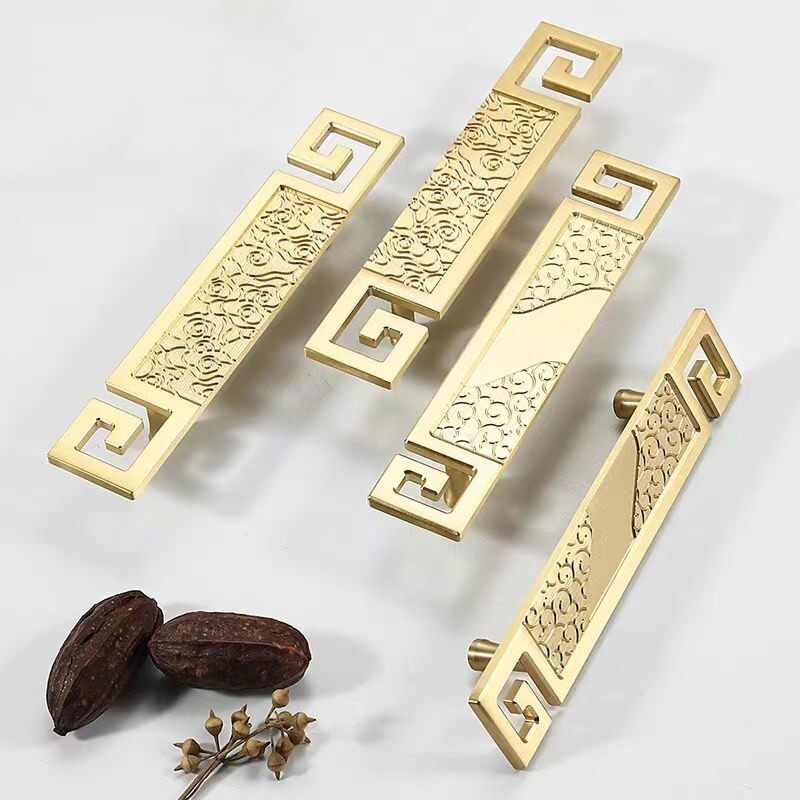 方形新中式家具柜子拉手仿古铜祥云柜门衣柜橱柜把手复古合金拉手