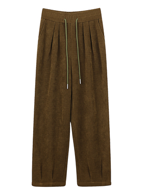 女新款灯芯绒加绒保暖休闲裤卫裤显瘦抽绳松紧腰直筒裤长裤Y01165