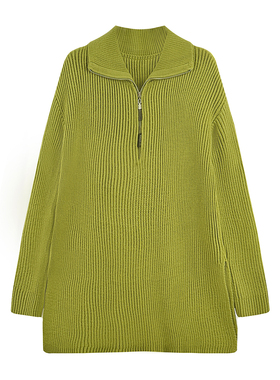 女新款厚款翻领立领慵懒风针织毛衣高领半拉链宽松显瘦休闲N8183