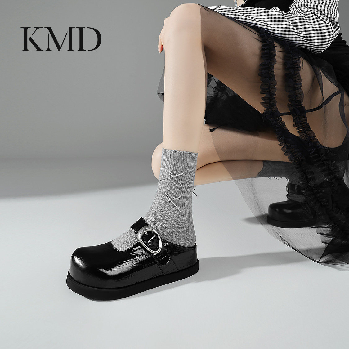 KMD 2026春夏新款百搭包头拖鞋女外穿真皮厚底勃肯鞋少女羊皮革