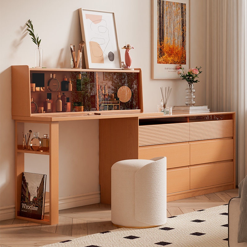 实木梳妆台家用小户型化妆桌床尾斗柜一体卧室榉木日式收纳储物柜